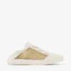 Diamond Light Flex F Sneakers in mix di pelle oro e latte e mesh intrecciato metallizzato