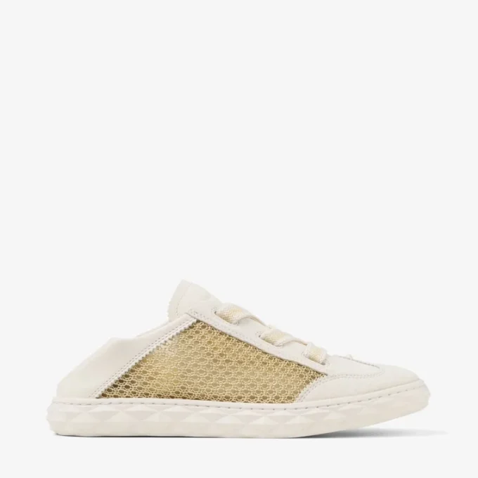 Diamond Light Flex F Sneakers in mix di pelle oro e latte e mesh intrecciato metallizzato