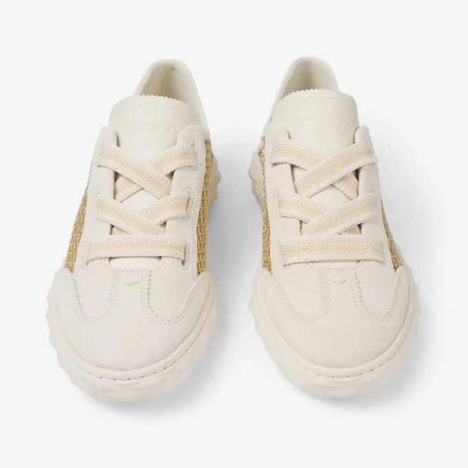 Diamond Light Flex F Sneakers in mix di pelle oro e latte e mesh intrecciato metallizzato