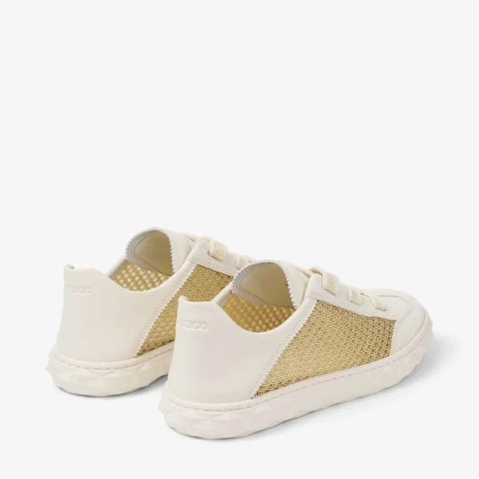 Diamond Light Flex F Sneakers in mix di pelle oro e latte e mesh intrecciato metallizzato