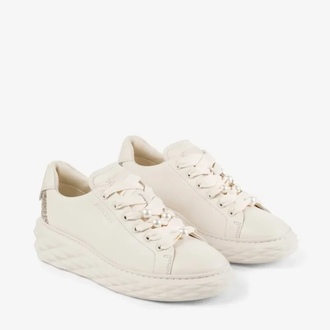 Diamond Light Maxi F Sneakers in pelle liscia color latte e glitter grossolani