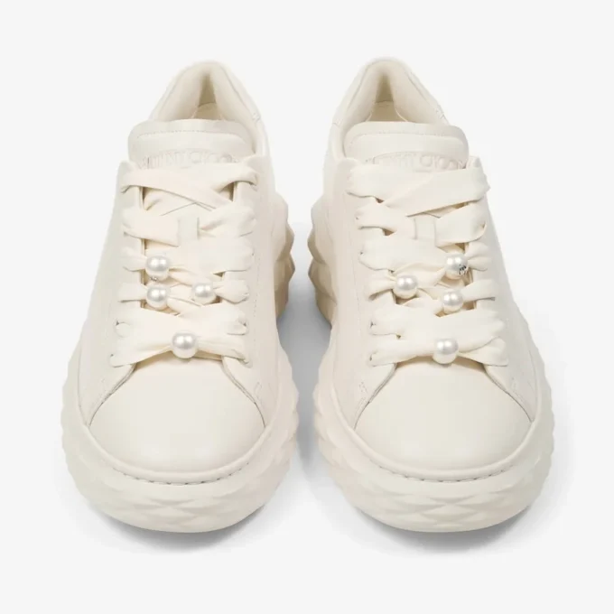 Diamond Light Maxi F Sneakers in pelle liscia color latte e glitter grossolani