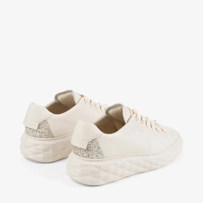 Diamond Light Maxi F Sneakers in pelle liscia color latte e glitter grossolani