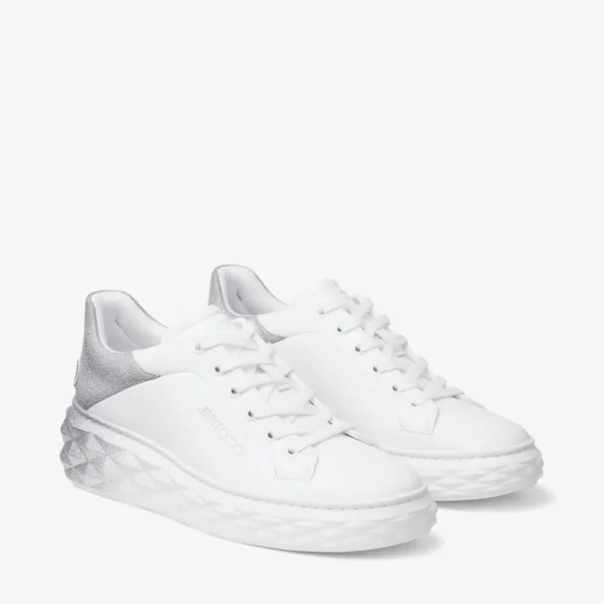 Diamond Maxi F II Sneakers in pelle nappa glitterata bianca e argento