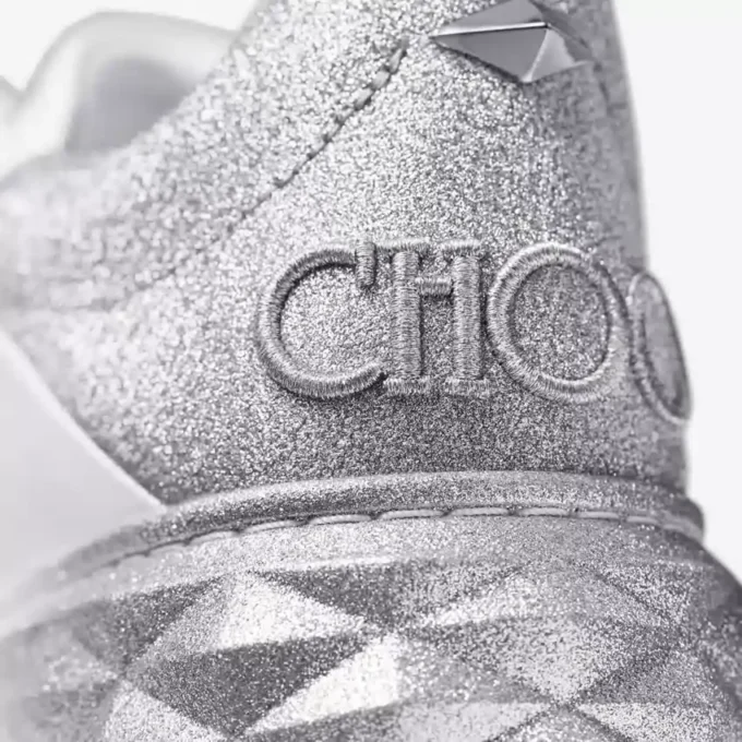 Diamond Maxi F II Sneakers in pelle nappa glitterata bianca e argento
