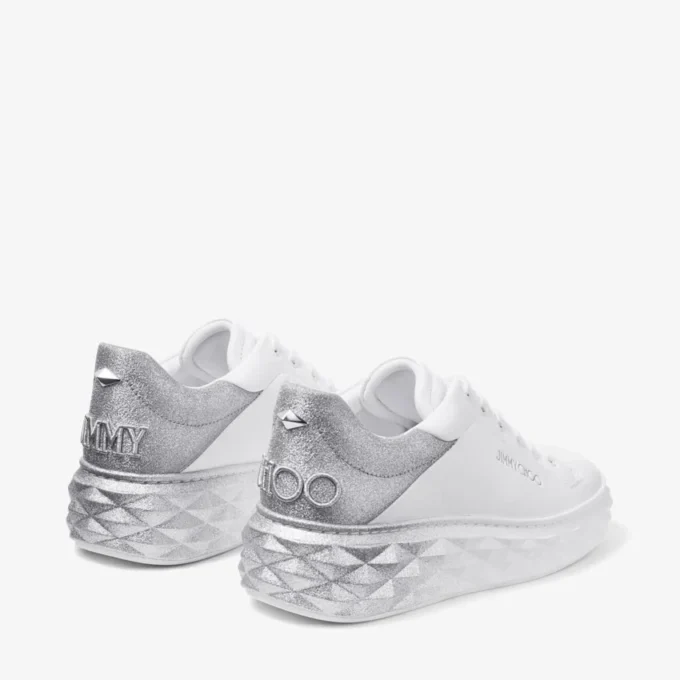 Diamond Maxi F II Sneakers in pelle nappa glitterata bianca e argento