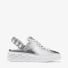 Diamond Sling Sneakers in pelle metallizzata argento con cinturino in cristallo