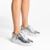 Diamond Sling Sneakers in pelle metallizzata argento con cinturino in cristallo