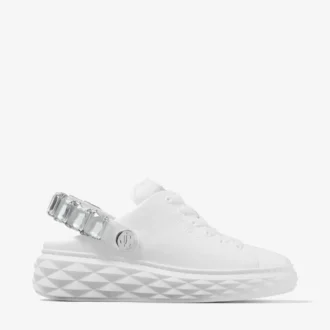 Diamond Sling Sneakers in pelle nappa bianca con cinturino in cristallo