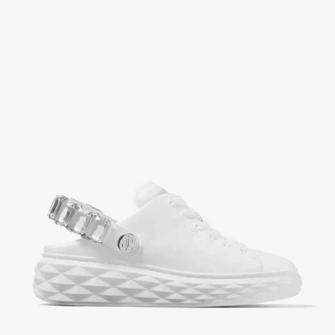 Diamond Sling Sneakers in pelle nappa bianca con cinturino in cristallo