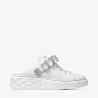 Diamond Sling Sneakers in pelle nappa bianca con cinturino in cristallo