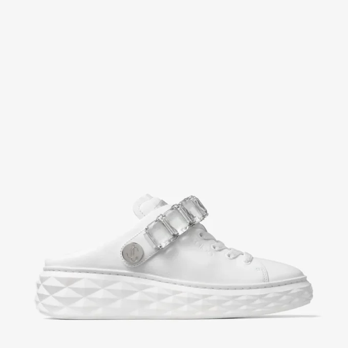 Diamond Sling Sneakers in pelle nappa bianca con cinturino in cristallo