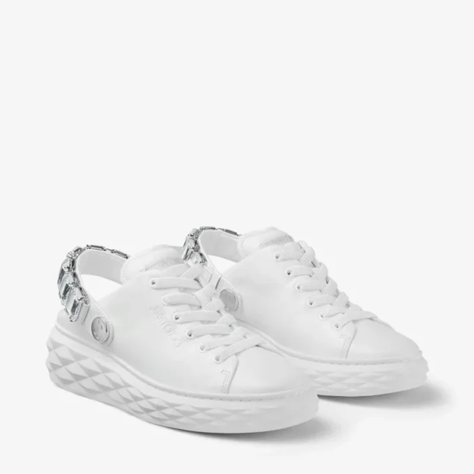 Diamond Sling Sneakers in pelle nappa bianca con cinturino in cristallo