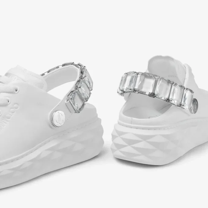 Diamond Sling Sneakers in pelle nappa bianca con cinturino in cristallo
