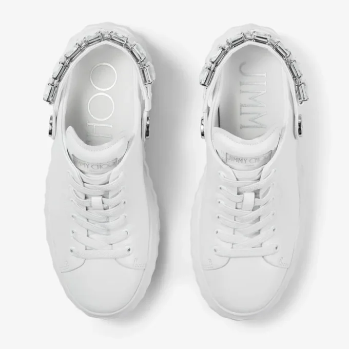 Diamond Sling Sneakers in pelle nappa bianca con cinturino in cristallo