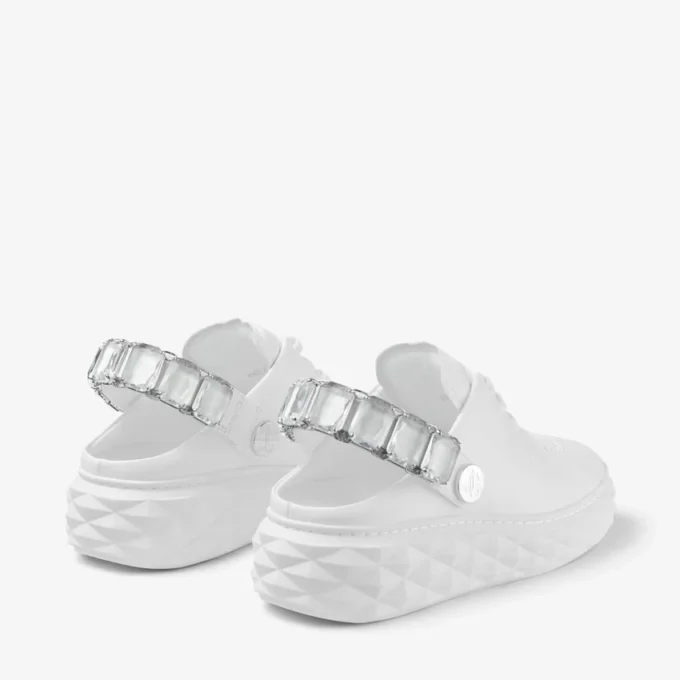 Diamond Sling Sneakers in pelle nappa bianca con cinturino in cristallo
