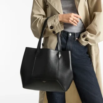 Diamond Tote Borsa tote media in pelle di vitello nera