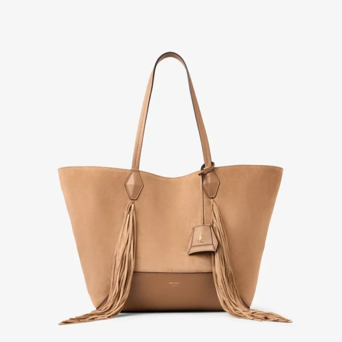 Diamond Tote Borsa tote media in pelle scamosciata color caramello con frange Diamond Tote Borsa tote media in pelle scamosciata color caramello con frange
