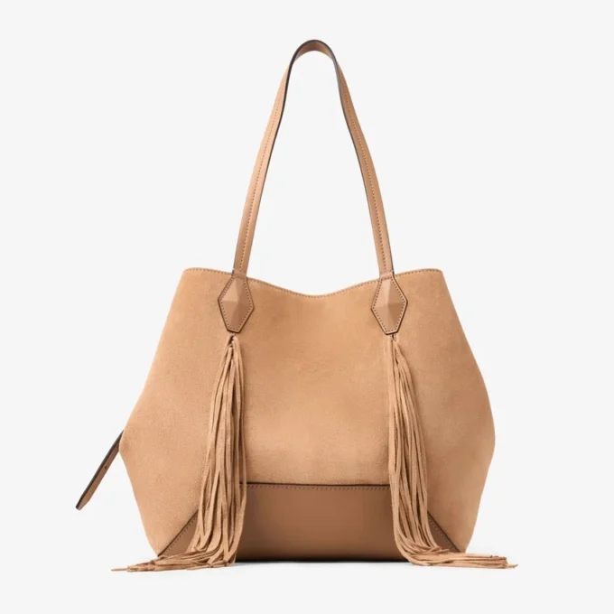 Diamond Tote Borsa tote media in pelle scamosciata color caramello con frange Diamond Tote Borsa tote media in pelle scamosciata color caramello con frange