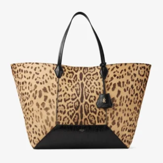 Diamond Tote Large Borsa tote in cavallino con stampa leopardata naturale