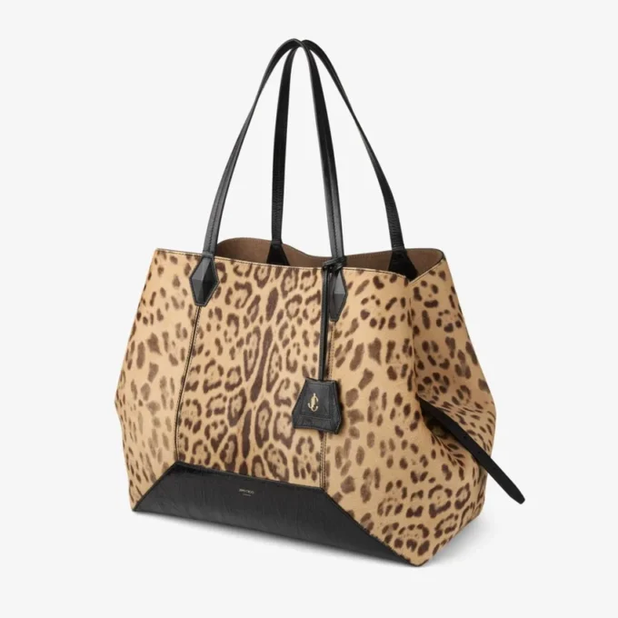 Diamond Tote Large Borsa tote in cavallino con stampa leopardata naturale Diamond Tote Large Borsa tote in cavallino con stampa leopardata naturale