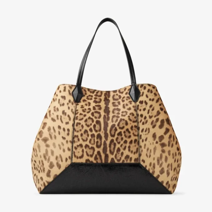 Diamond Tote Large Borsa tote in cavallino con stampa leopardata naturale Diamond Tote Large Borsa tote in cavallino con stampa leopardata naturale