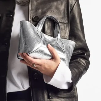 Diamond Tote Mini Borsa mini in pelle metallizzata argento vintage