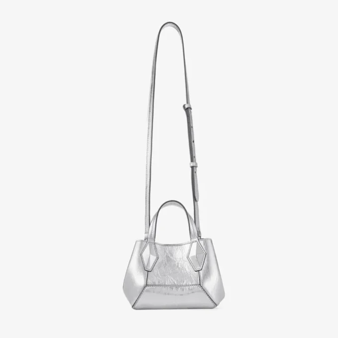 Diamond Tote Mini Borsa mini in pelle metallizzata argento vintage Diamond Tote Mini Borsa mini in pelle metallizzata argento vintage