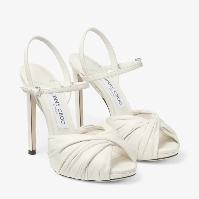 Elly 120 Sandali in morbida pelle Glove e nappa lucida color latte