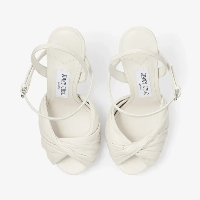 Elly 120 Sandali in morbida pelle Glove e nappa lucida color latte