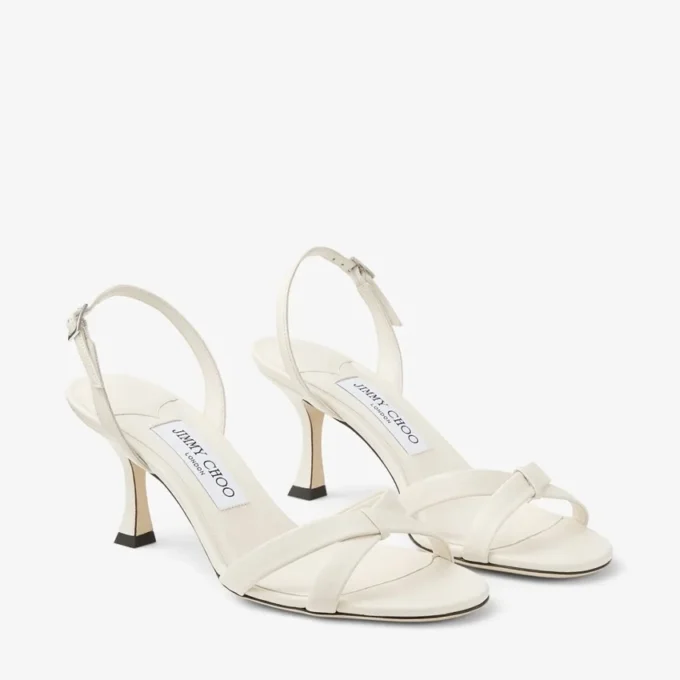 Elsy 70 Sandalo con cinturino incrociato in pelle nappa color latte