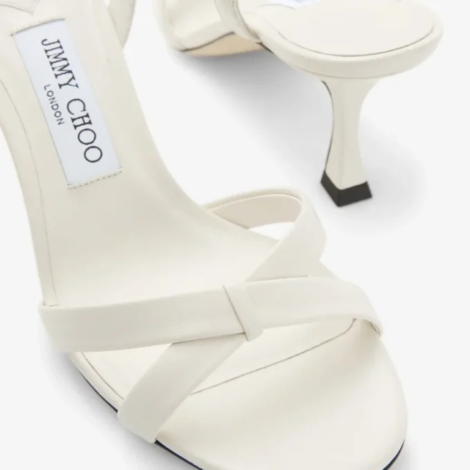 Elsy 70 Sandalo con cinturino incrociato in pelle nappa color latte