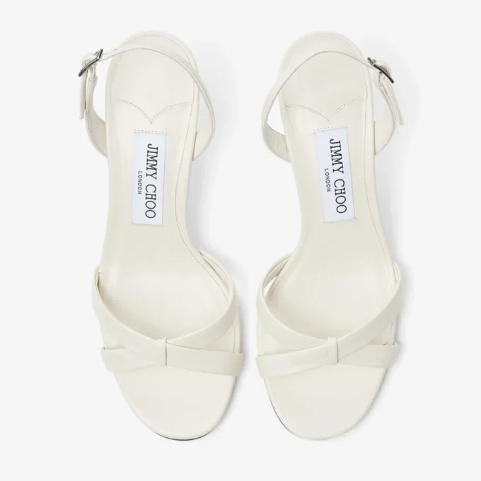Elsy 70 Sandalo con cinturino incrociato in pelle nappa color latte
