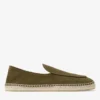 Espadrillas con lacci color vite in pelle scamosciata velour verde muschio con incisioni Espadrillas con lacci color vite in pelle scamosciata velour verde muschio con incisioni