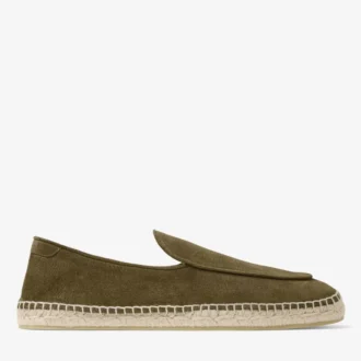 Espadrillas con lacci color vite in pelle scamosciata velour verde muschio con incisioni
