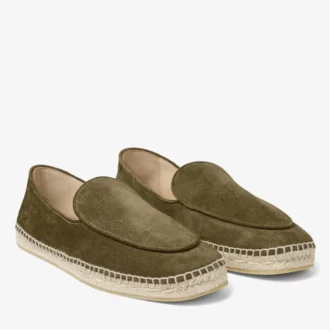 Espadrillas con lacci color vite in pelle scamosciata velour verde muschio con incisioni
