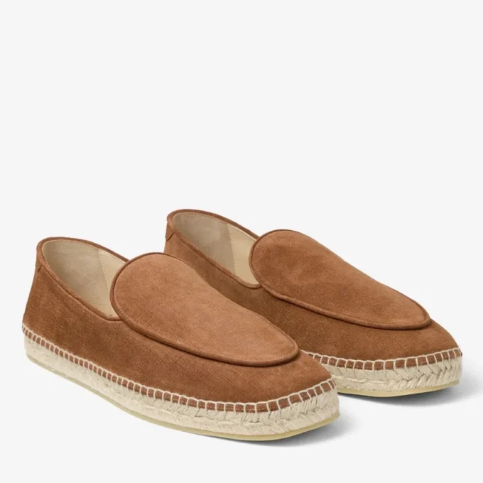 Espadrillas in pelle scamosciata velour color sigaro con lacci a vite Espadrillas in pelle scamosciata velour color sigaro con lacci a vite
