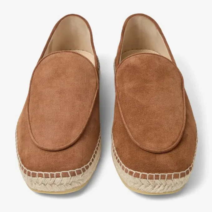 Espadrillas in pelle scamosciata velour color sigaro con lacci a vite Espadrillas in pelle scamosciata velour color sigaro con lacci a vite