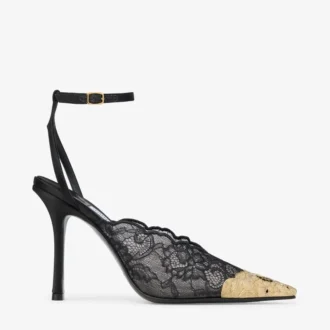 Faiz 100 – Décolleté nere jimmy choo con dettagli in pizzo e pizzo metallico