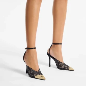 Faiz 100 – Décolleté nere jimmy choo con dettagli in pizzo e pizzo metallico