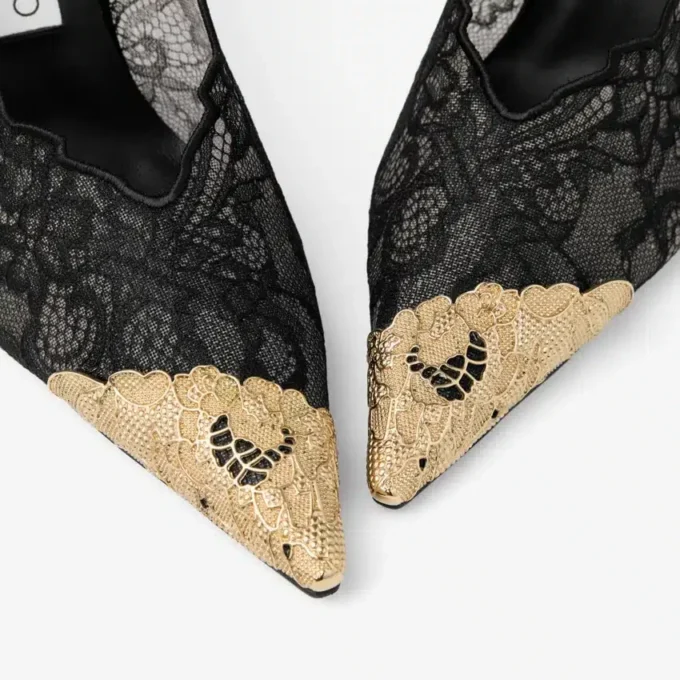 Faiz 100 – Décolleté nere jimmy choo con dettagli in pizzo e pizzo metallico