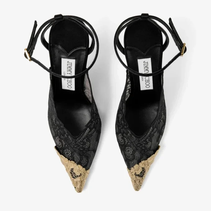 Faiz 100 – Décolleté nere jimmy choo con dettagli in pizzo e pizzo metallico