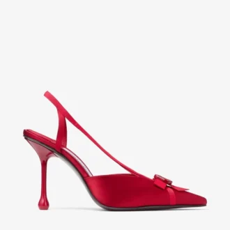 Faya 95 Décolleté con cinturino posteriore in raso rosso rubino e gros-grain