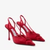Faya 95 Décolleté con cinturino posteriore in raso rosso rubino e gros-grain