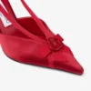 Faya 95 Décolleté con cinturino posteriore in raso rosso rubino e gros-grain
