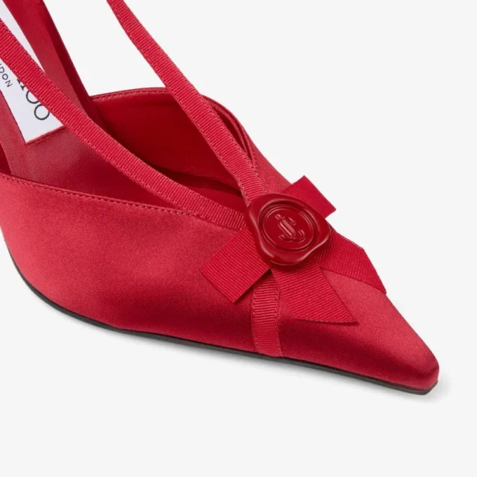 Faya 95 Décolleté con cinturino posteriore in raso rosso rubino e gros-grain