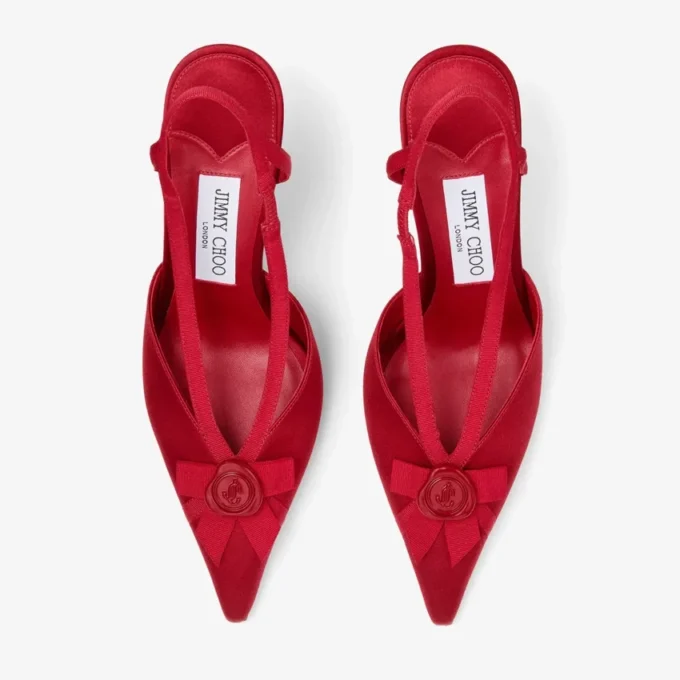 Faya 95 Décolleté con cinturino posteriore in raso rosso rubino e gros-grain