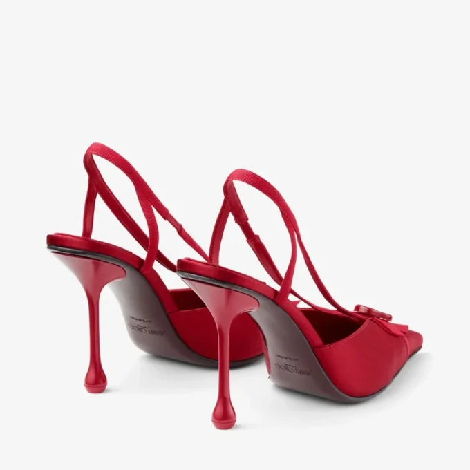Faya 95 Décolleté con cinturino posteriore in raso rosso rubino e gros-grain