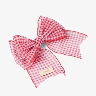 Fermaglio per capelli a fiocco in organza a quadretti mini mix rosso rubino