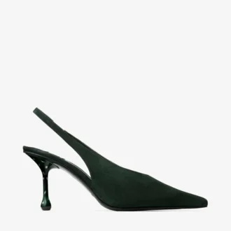 Isa 80 Slingback in pelle scamosciata verde britannico con tacco a pois